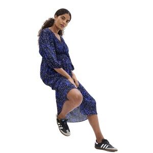 GAP Maternity puff sleeve smocked midi dress Size M